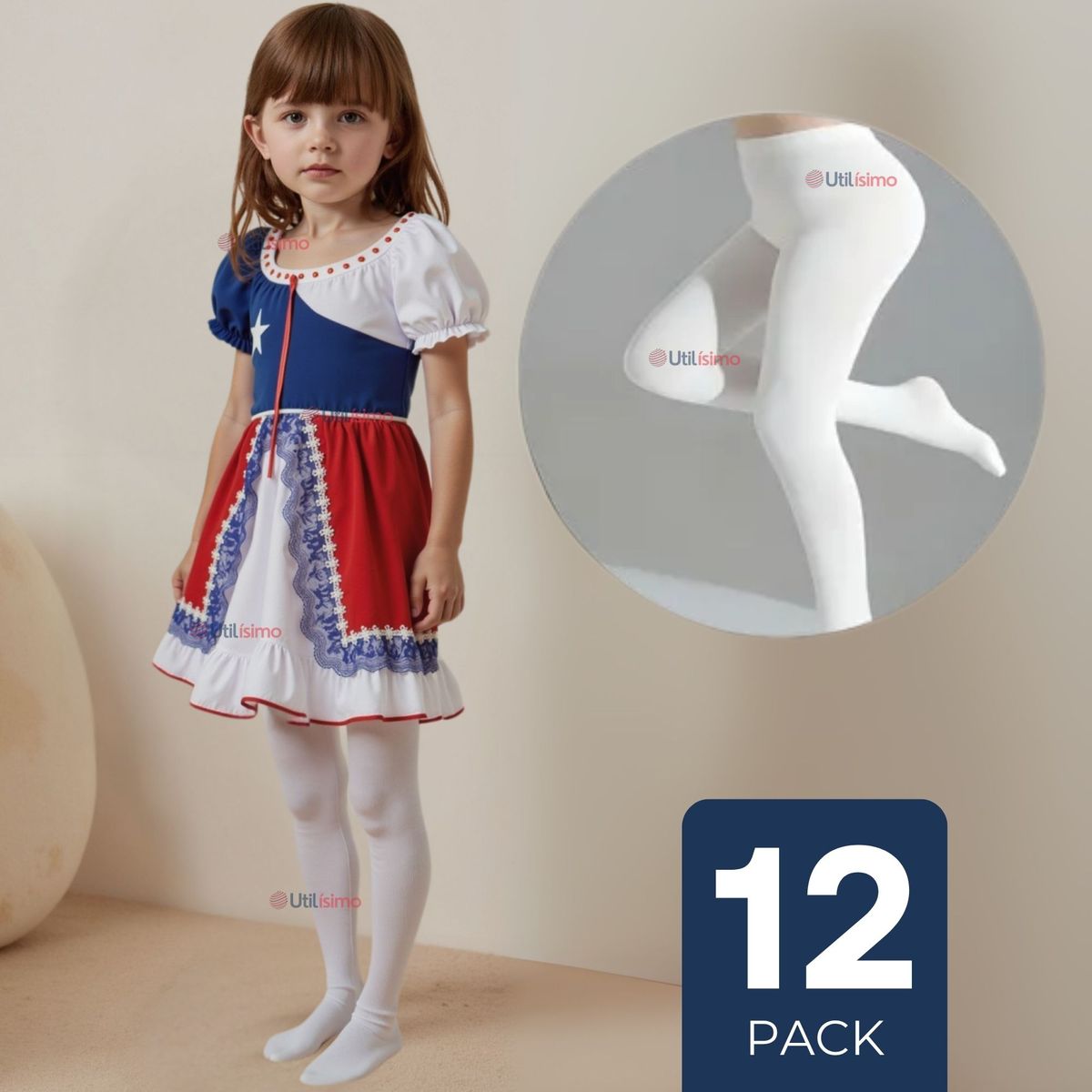 UTILISIMO - Pack 12 Ballerina Panty Primera Capa Blancas Niña Fiestas Patrias