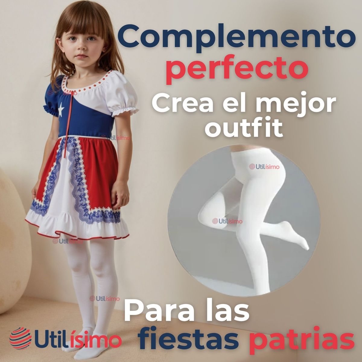UTILISIMO - Pack 12 Ballerina Panty Primera Capa Blancas Niña Fiestas Patrias