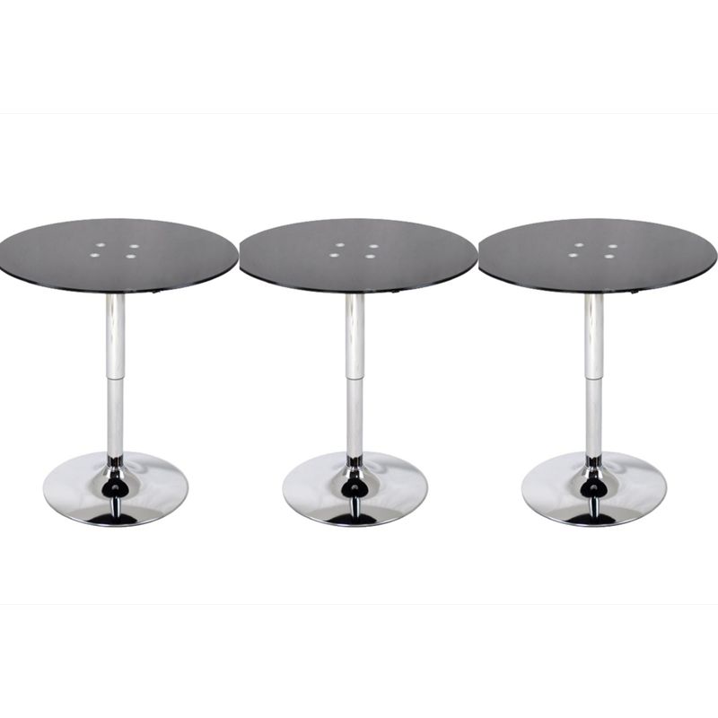 ARTIHOGAR - Set 3 Mesas de Bar Vidrio Templado Negro Regulable  60 CM Diámetro