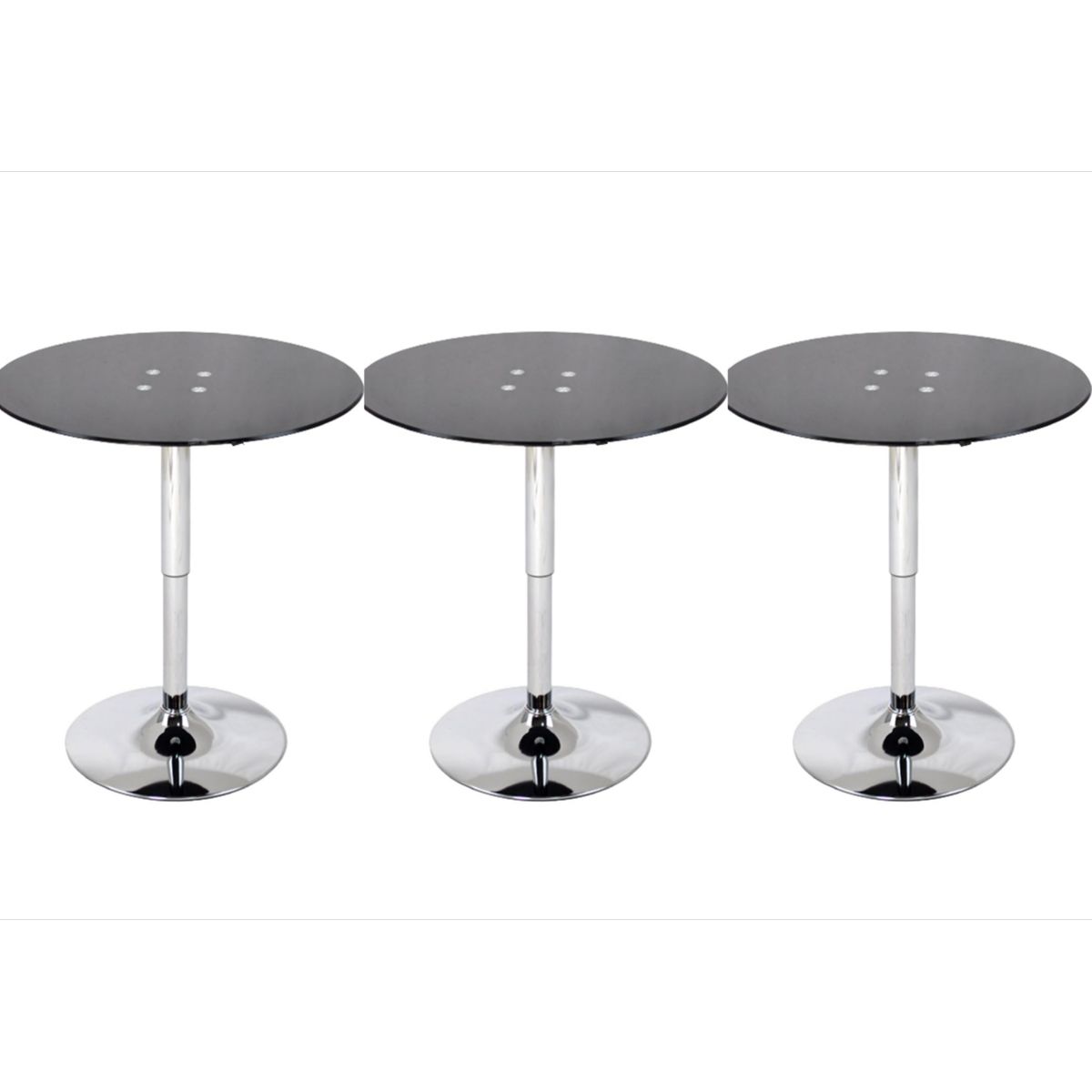 ARTIHOGAR - Set 3 Mesas de Bar Vidrio Templado Negro Regulable  60 CM Diámetro