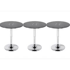 ARTIHOGAR - Set 3 Mesas de Bar Vidrio Templado Negro Regulable 60 CM Diámetro
