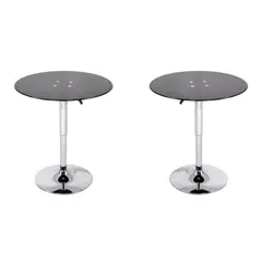 ARTIHOGAR - Pack 2 Mesas Bar Altura Regulable Vidrio Templado Negro 60 Cm D