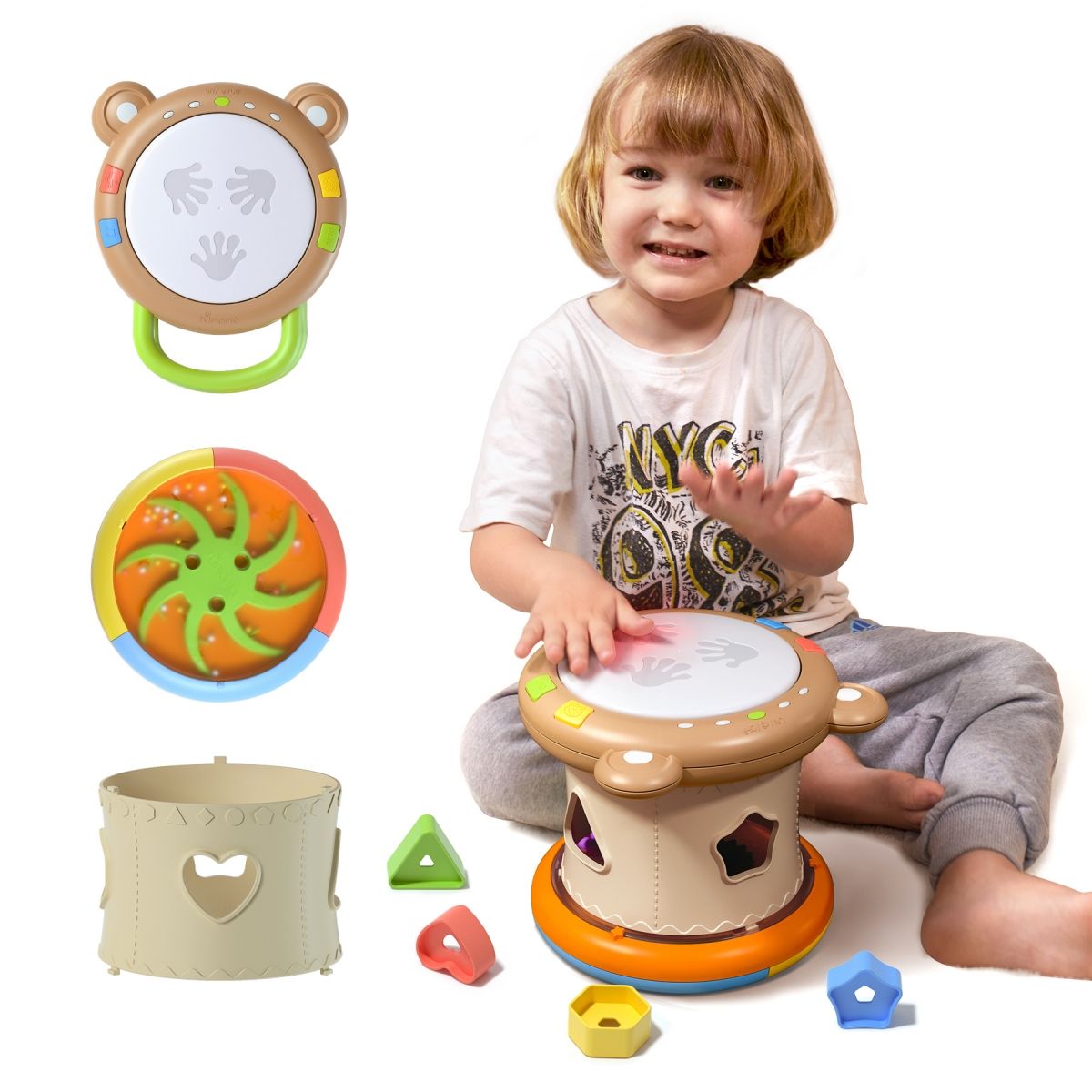 LUBABYCAS - Tambor Musical Niños Multifuncional 6 Modos TM138D LuBabycas