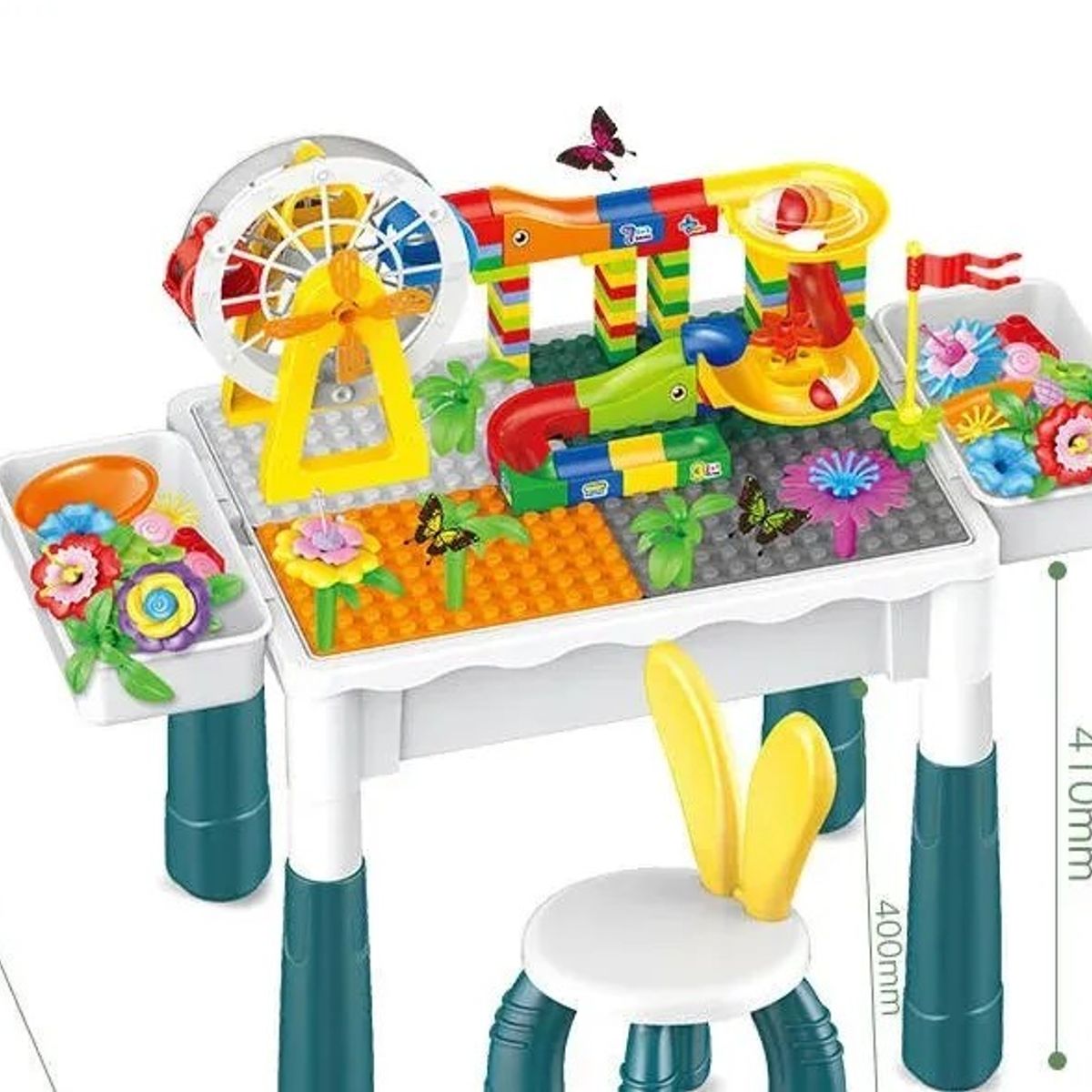 GENERICO - Mesa de juego infantil con silla y 102 bloques de lego incluido