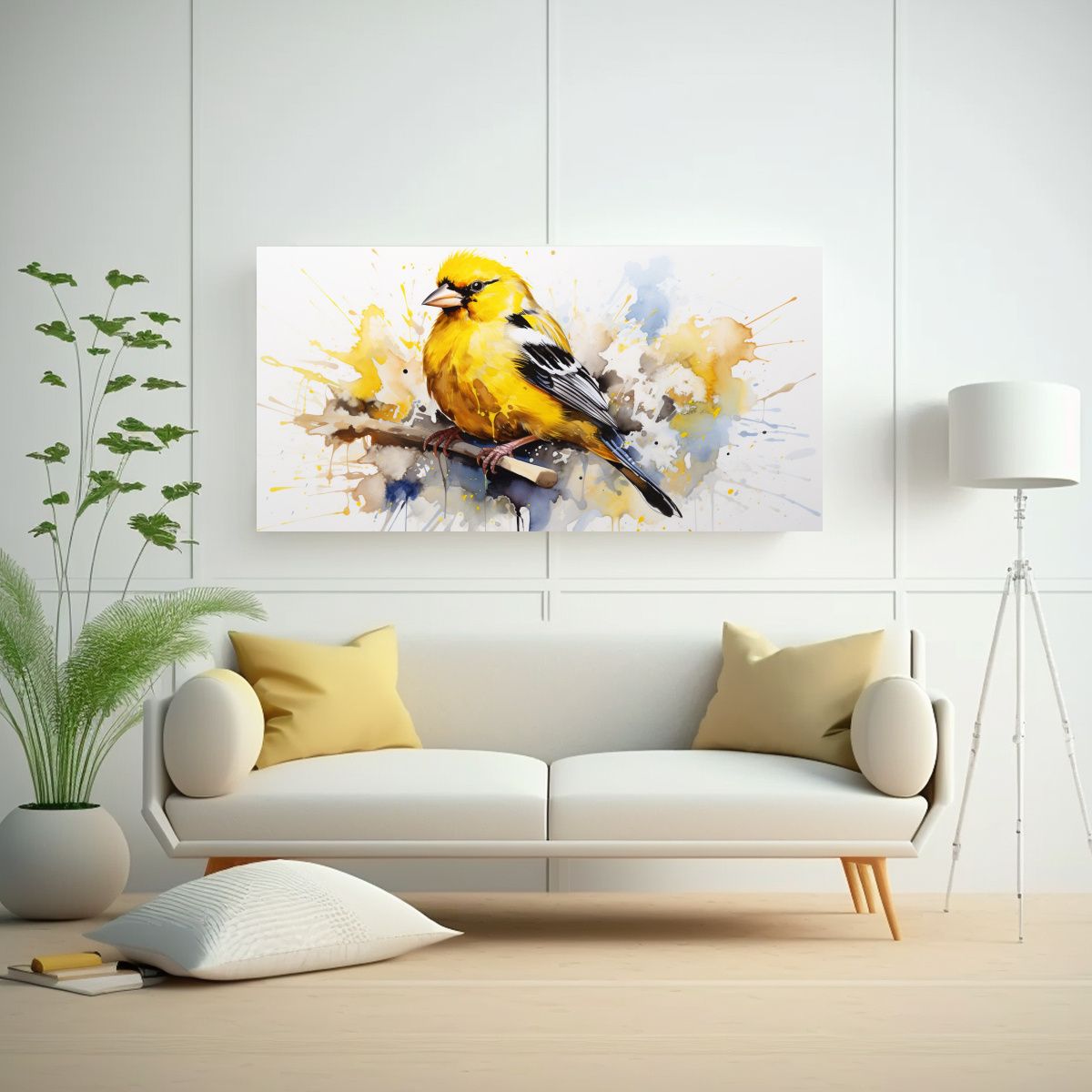 GENERICO - Lienzo De Tela Finch En Amarillo Y Oro Arte Pop 100x50 Cm.