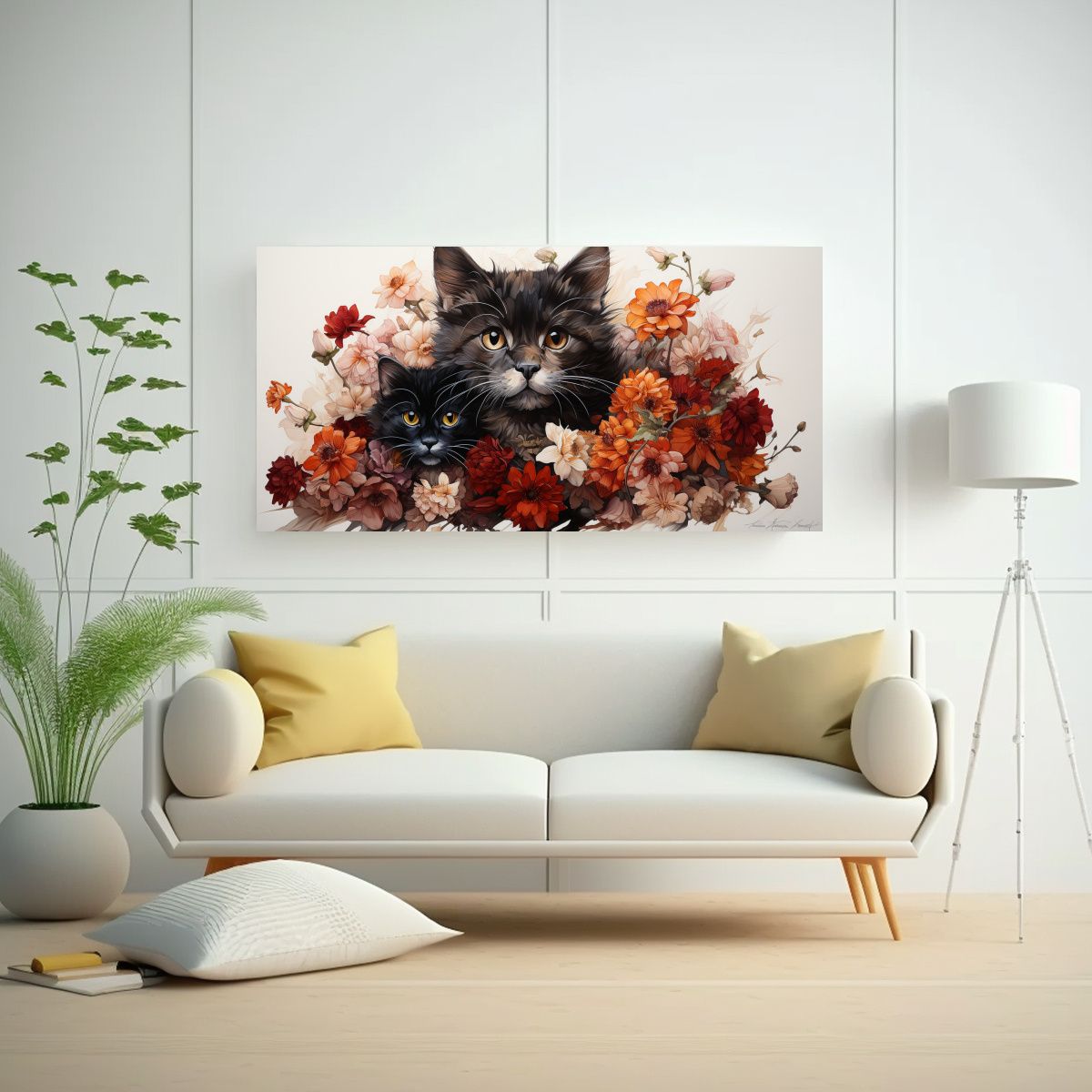 GENERICO - Cuadro Abstracto Arte Gráfico Pila De Gatos 60x30 Cm