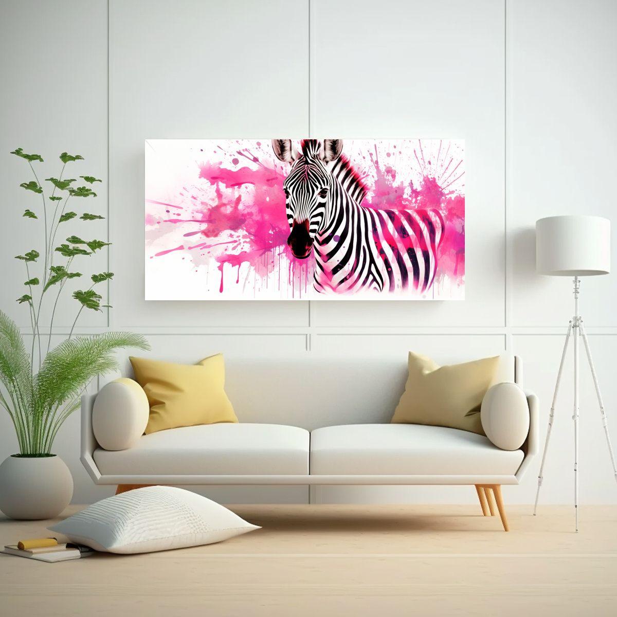 GENERICO - Cuadro Zebra En Acuarelas Y Colores Rosa Estilo 80x40 Cm