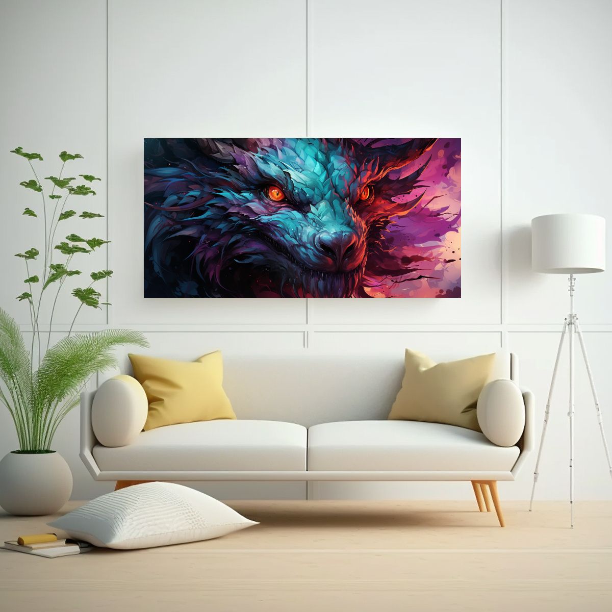 GENERICO - Pintura En Bastidor Horizontal Con Dragón En 60x30 Cm