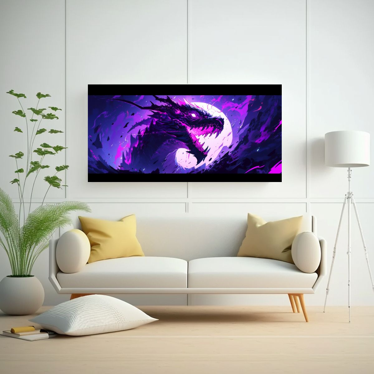 GENERICO - Pintura Decorativa De Dragón En Tonos Morados 100x50 Cm