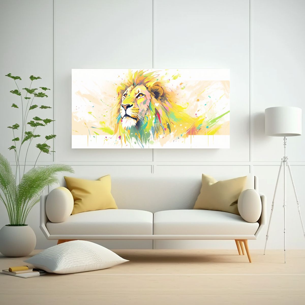 GENERICO - Cuadro Cuadro León En Tonos Pastel Y Amarillo 80x40 Cm