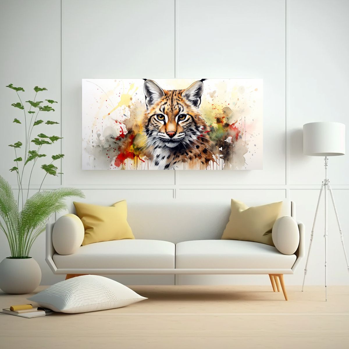 GENERICO - Lienzo Tela Forma Urbano Gato Salvaje Acuarela 60x30 Cm