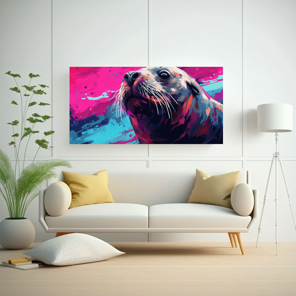 GENERICO - Pintura Urbana Horizontal León Marino En Fucsia 100x50 Cm