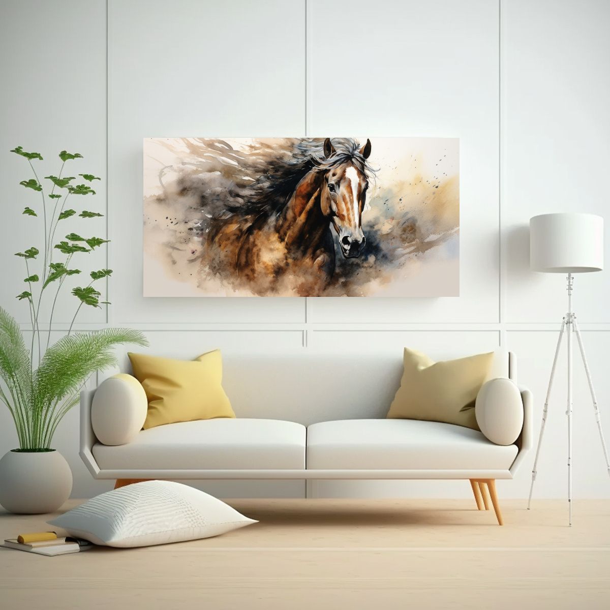 GENERICO - Pintura Acuarela Caballo Andaluz Tela Canvas 60x30 Cm