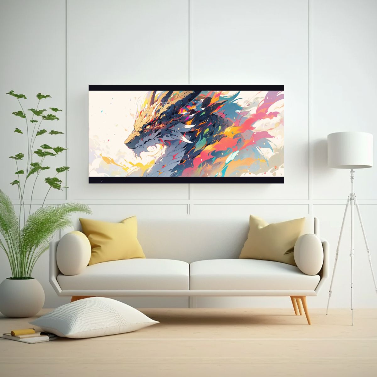 GENERICO - Pintura Decorativa De Dragón En Tonos Arcoíris 80x40 Cm