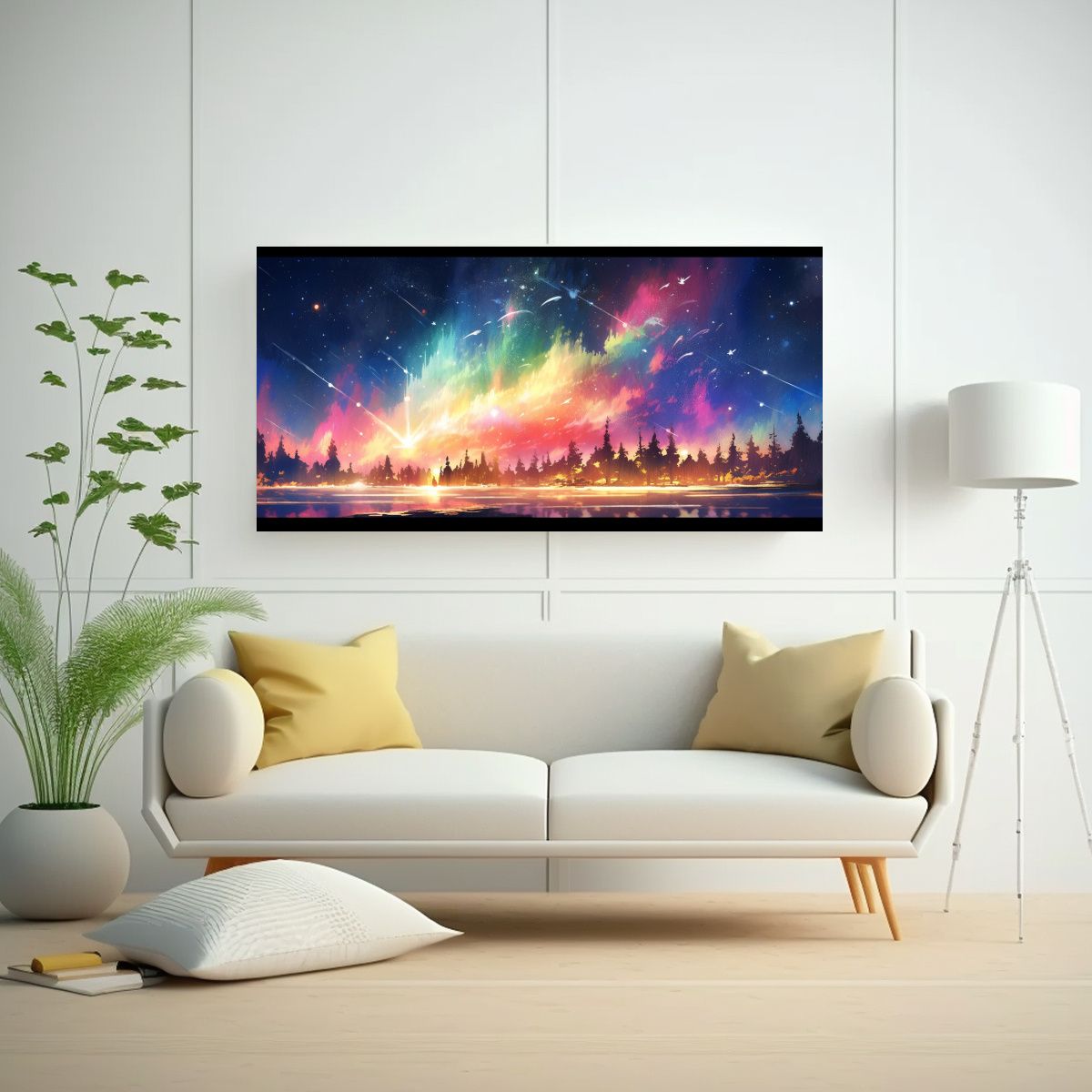 GENERICO - Pintura Espectacular Aurora Boreal Con Arcoíris 100x50 Cm