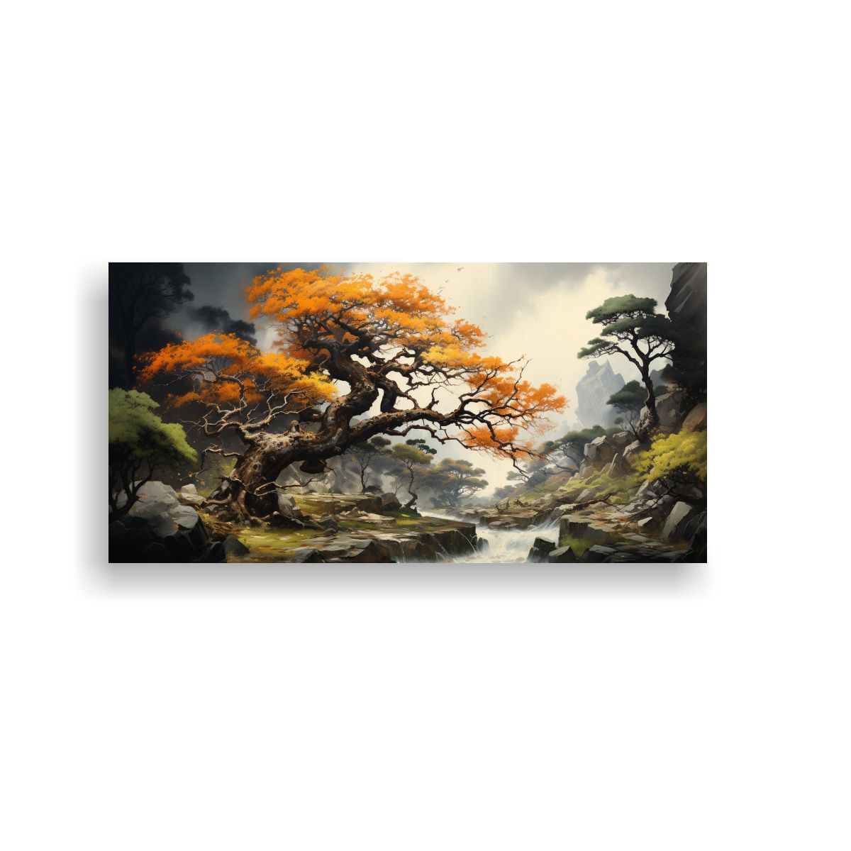 GENERICO - Pintura Abstracta En Acuarela Con árbol De 60x30 Cm