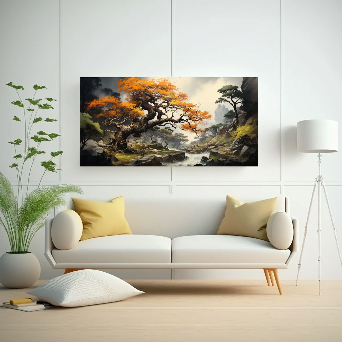 GENERICO - Pintura Abstracta En Acuarela Con árbol De 60x30 Cm