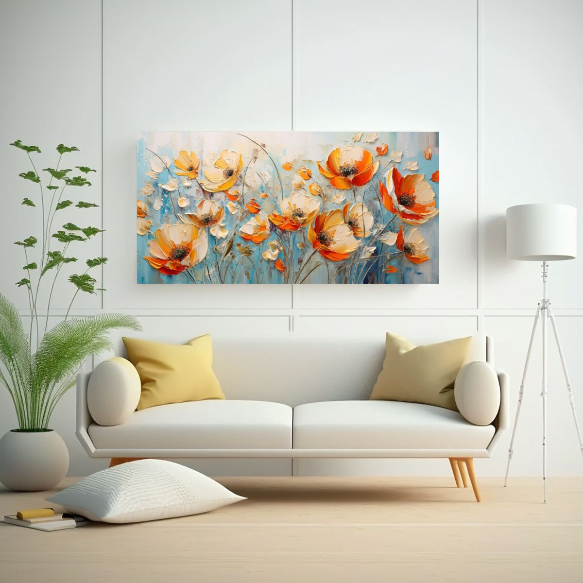 GENERICO - Lienzo Estilo Galeria Fantasia Flores En Naranja 80x40 Cm