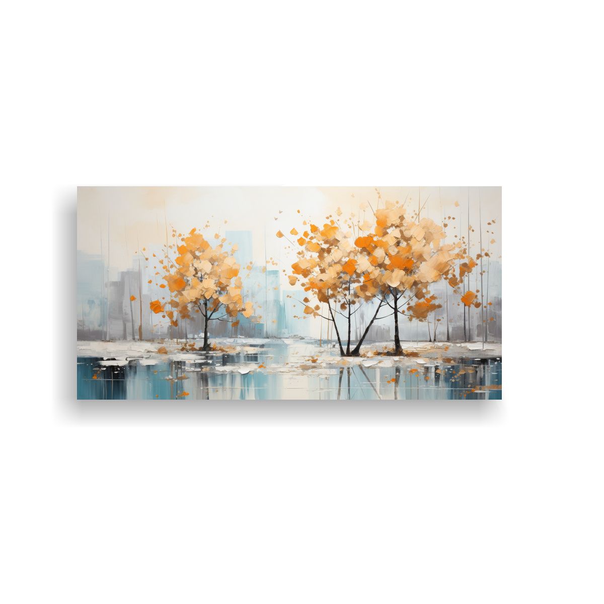 GENERICO - Pintura Abstracta De árboles En Plata Y Blanco 60x30 Cm