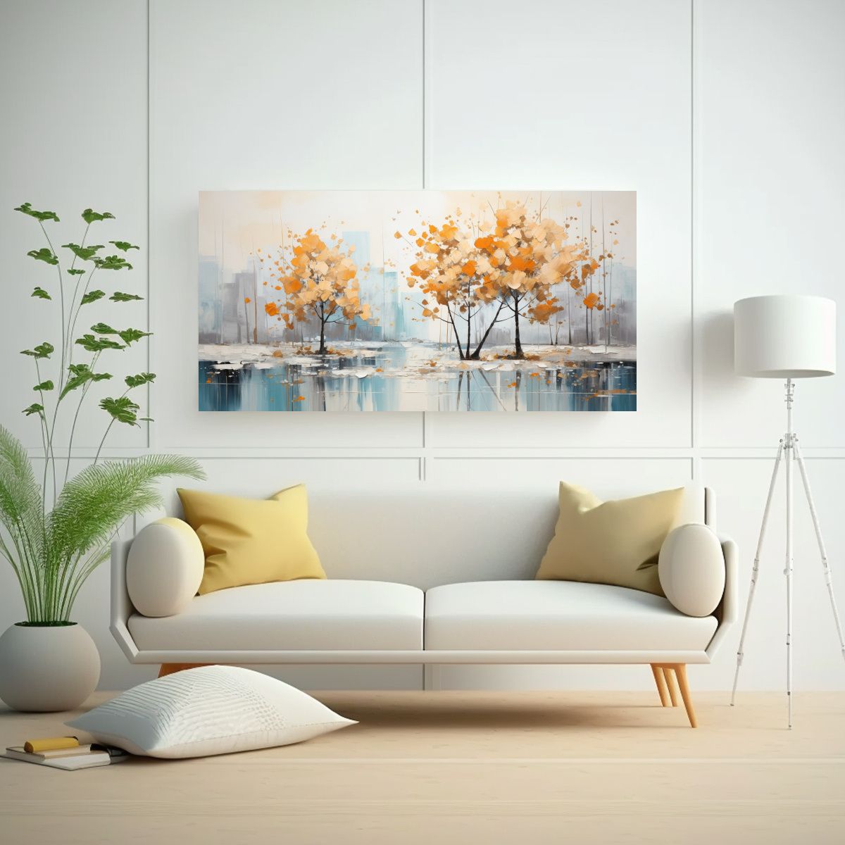 GENERICO - Pintura Abstracta De árboles En Plata Y Blanco 60x30 Cm