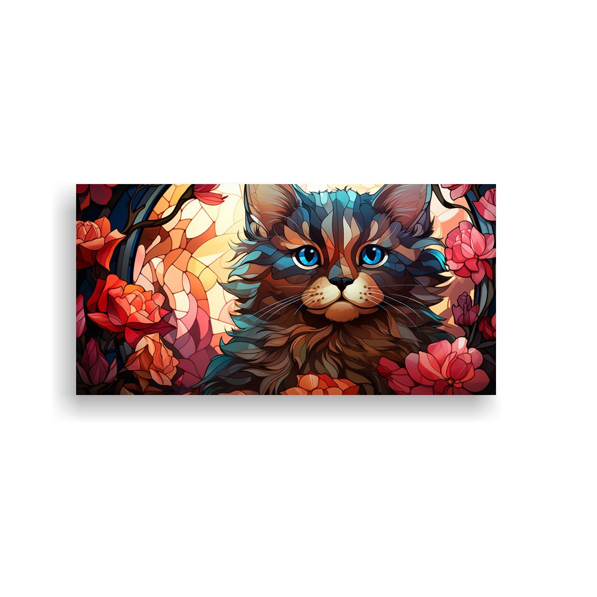 GENERICO - Cuadro De Pared Con Gato Y Flores De Colores Para 80x40 Cm