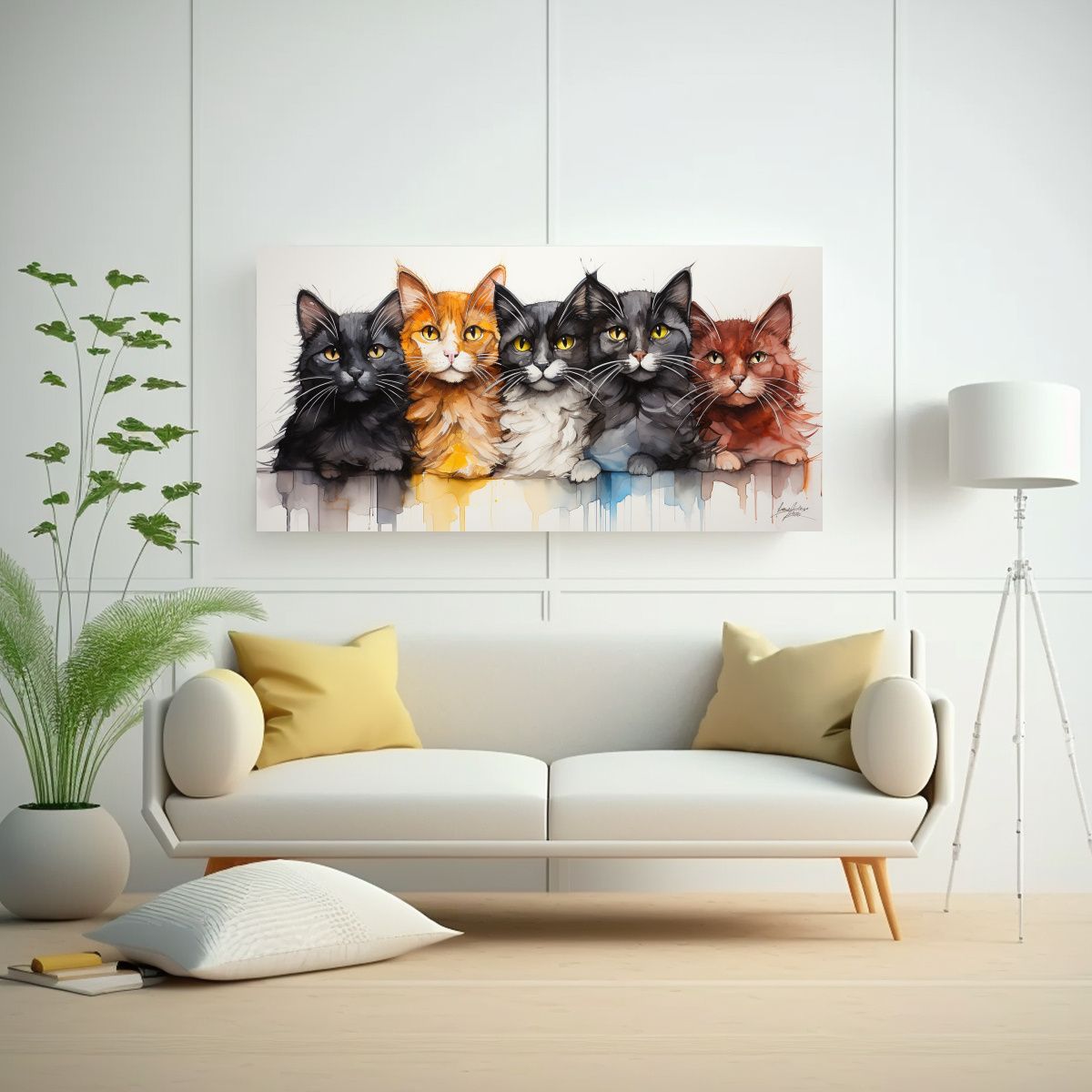 GENERICO - Pinturas De Pared Con Gatos En Una Pila Mirando 60x30 Cm