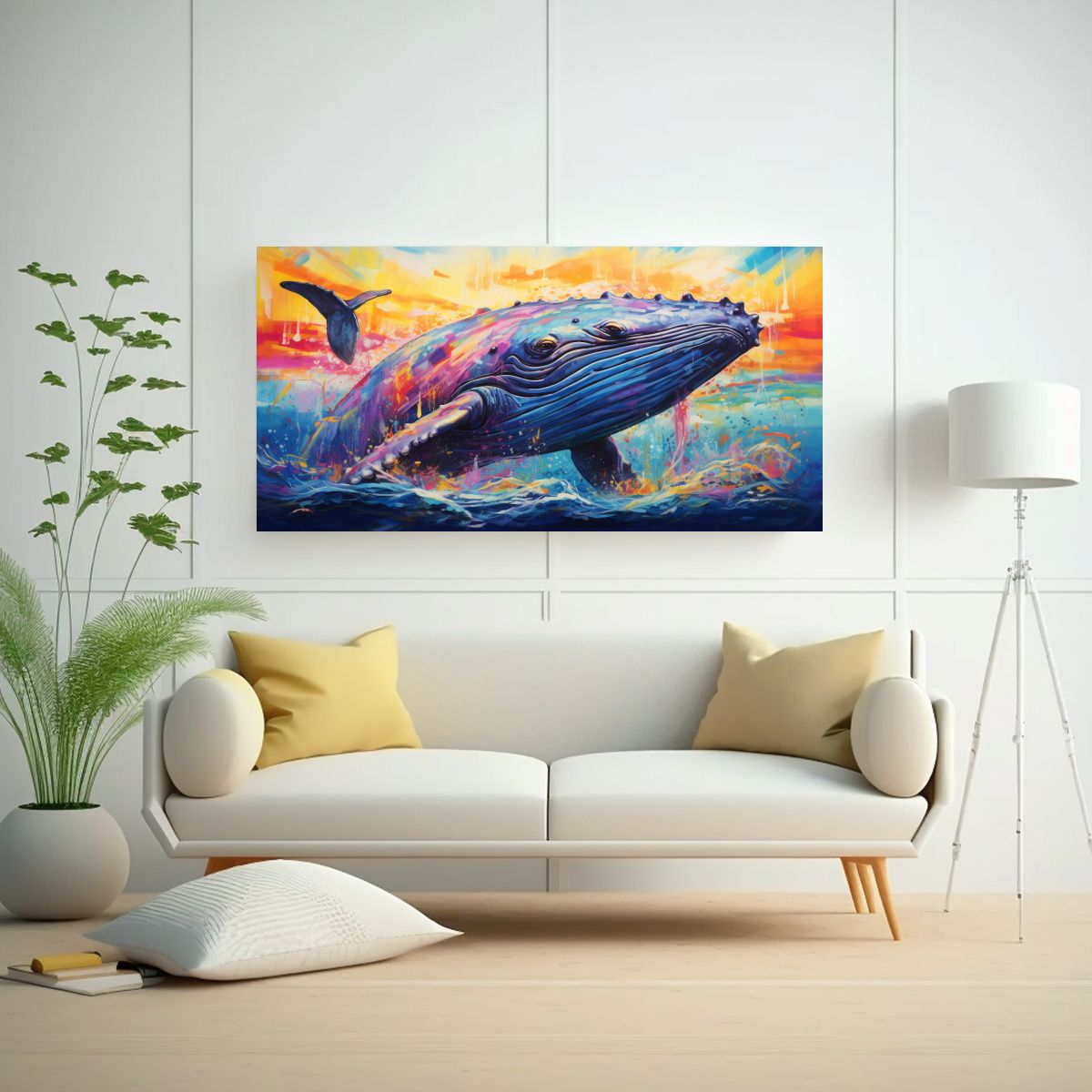 GENERICO - Lienzo Vanguardia Ballena Jorobada Pintura Al 80x40 Cm