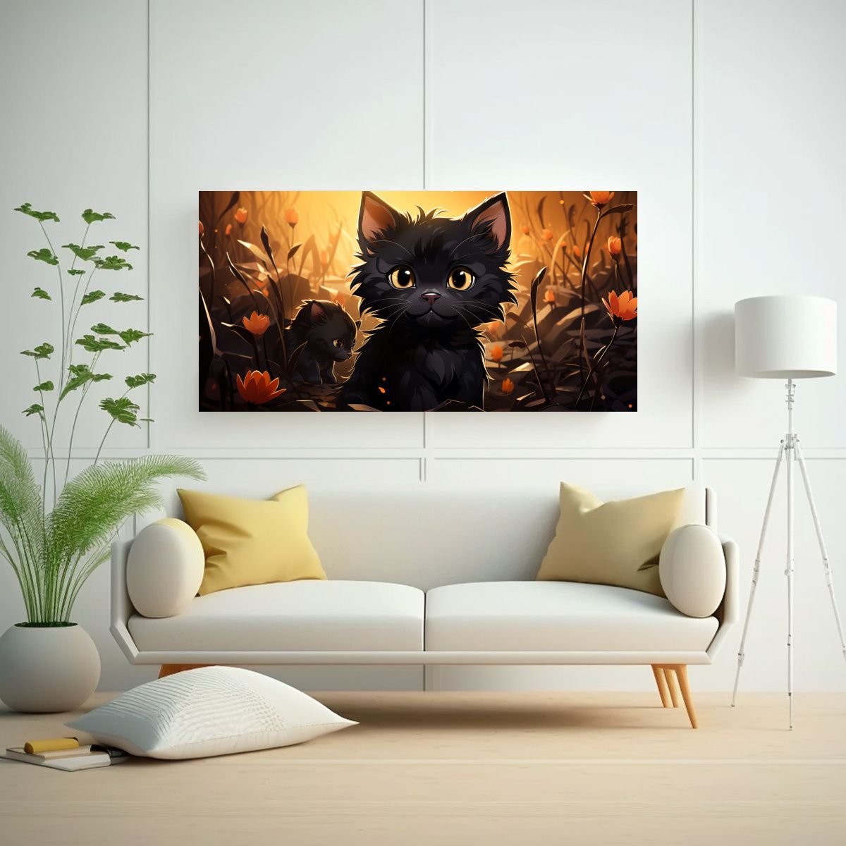 GENERICO - Pinturas De Decoración De Gatitos Negros 80x40 Cm