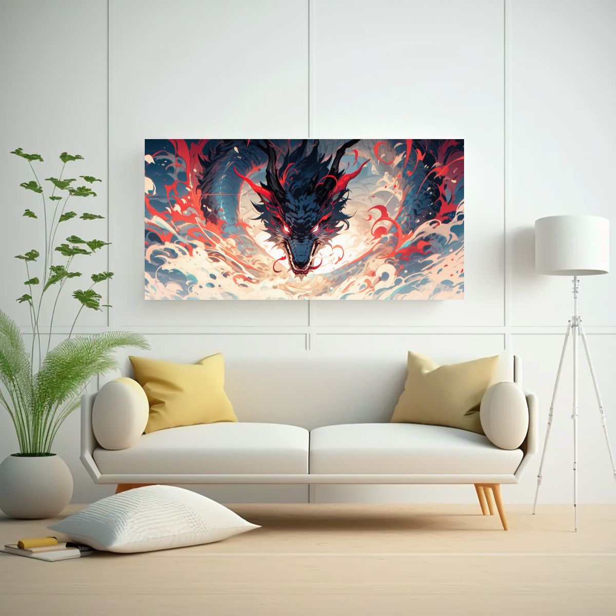 GENERICO - Cuadro Creativo Dragón En Rojo Y Azul 80x40 Cm.