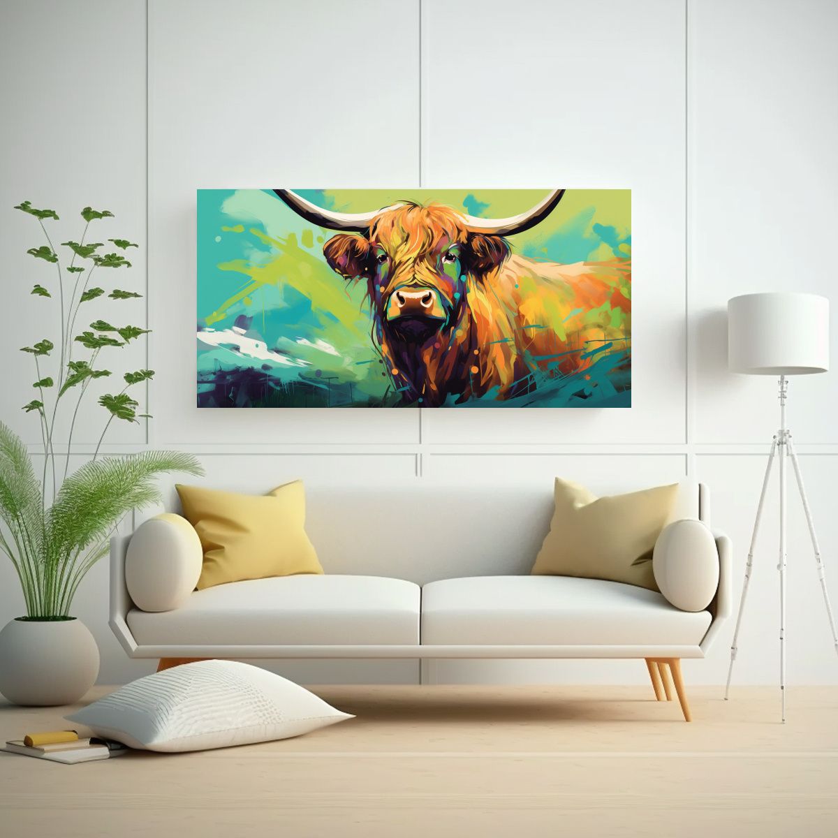 GENERICO - Cuadro De Highland Cow En Vibrantes Colores 100x50 Cm