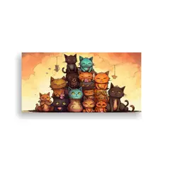GENERICO - Pintura De Gatos Multicolores En Pila Mirando 60x30 Cm
