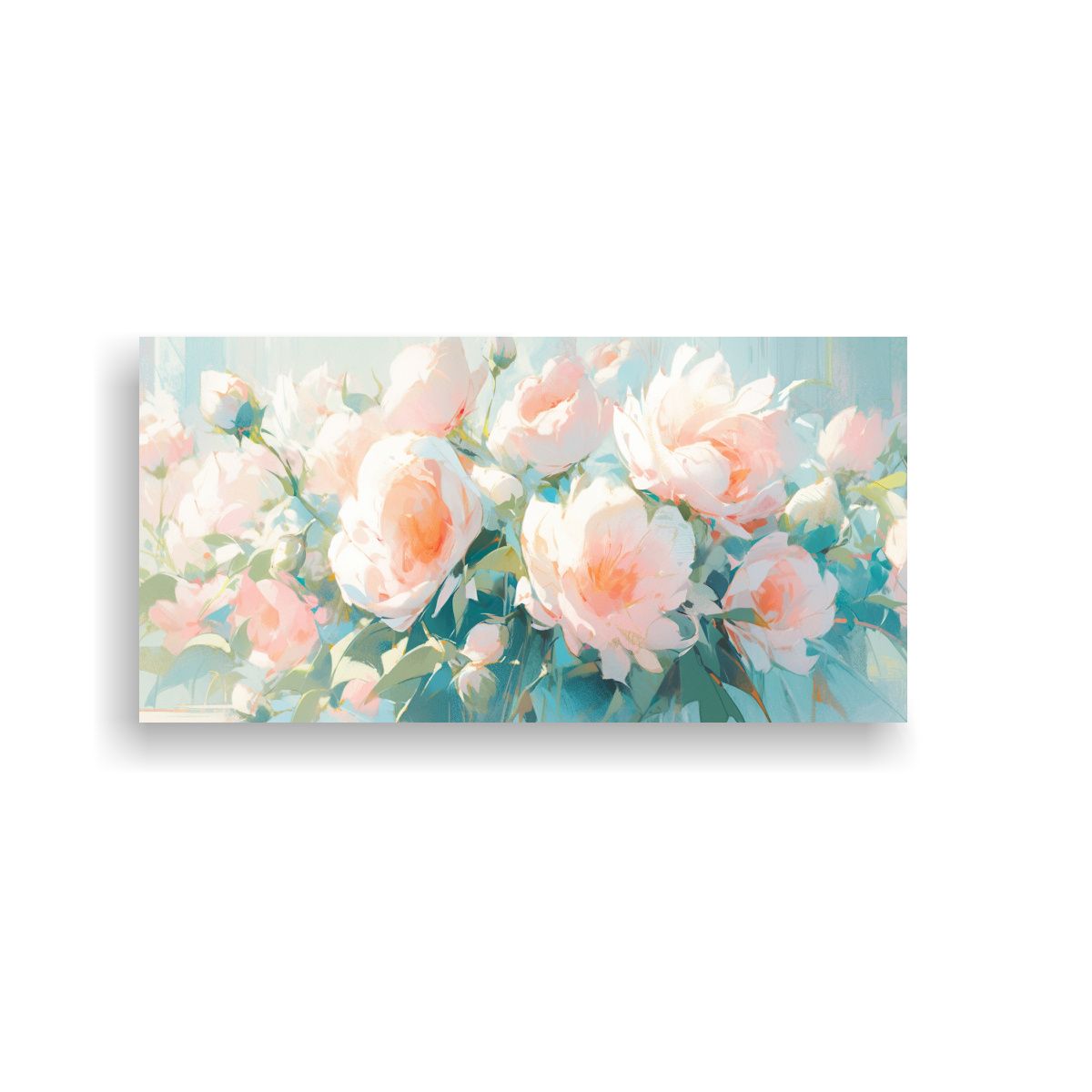 GENERICO - Cuadro Lienzo Escena Floral En Turquesa Y Rosa 100x50 Cm.