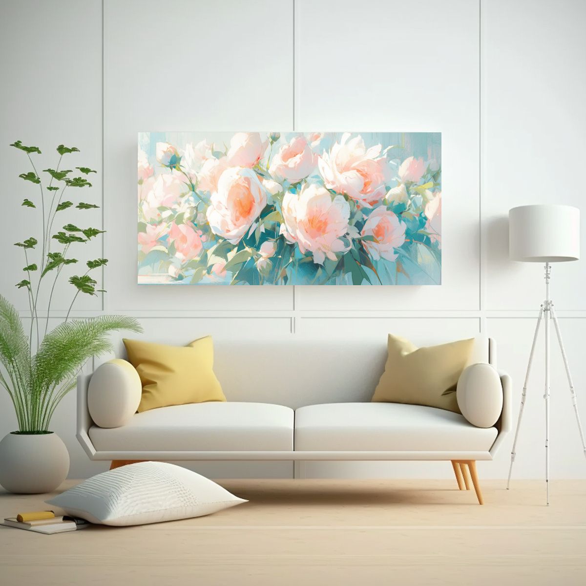 GENERICO - Cuadro Lienzo Escena Floral En Turquesa Y Rosa 100x50 Cm.