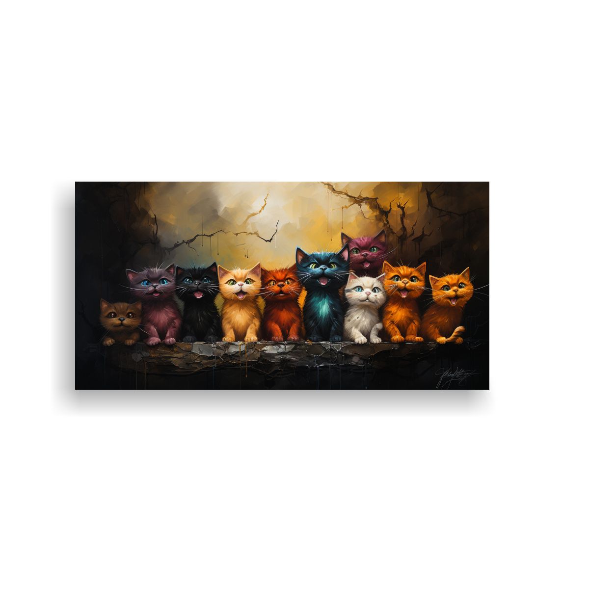 GENERICO - Cuadro Gatos En Armonía De Colores Sobre Pila 100x50 Cm.