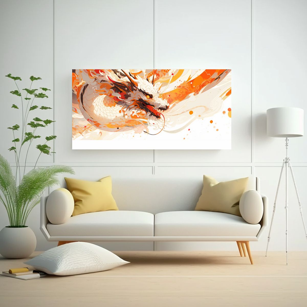 GENERICO - Pintura De Pared Dragón Blanco Y Naranja En 100x50 Cm