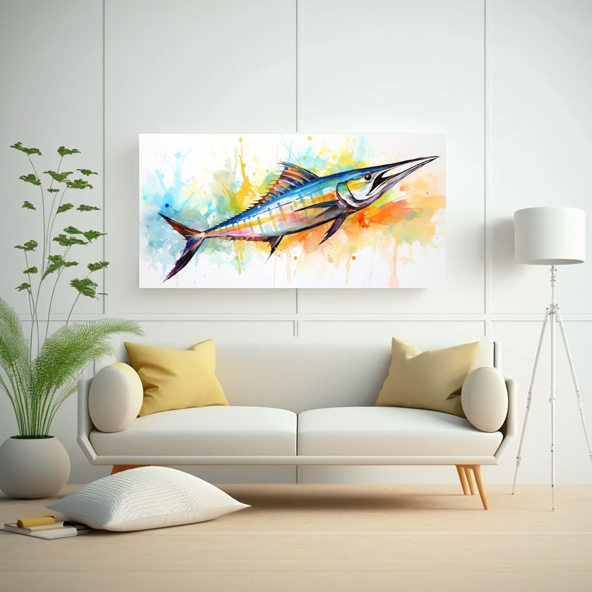 GENERICO - Pintura Acuarela Colorida Estilo Wahoo Inspirada 60x30 Cm