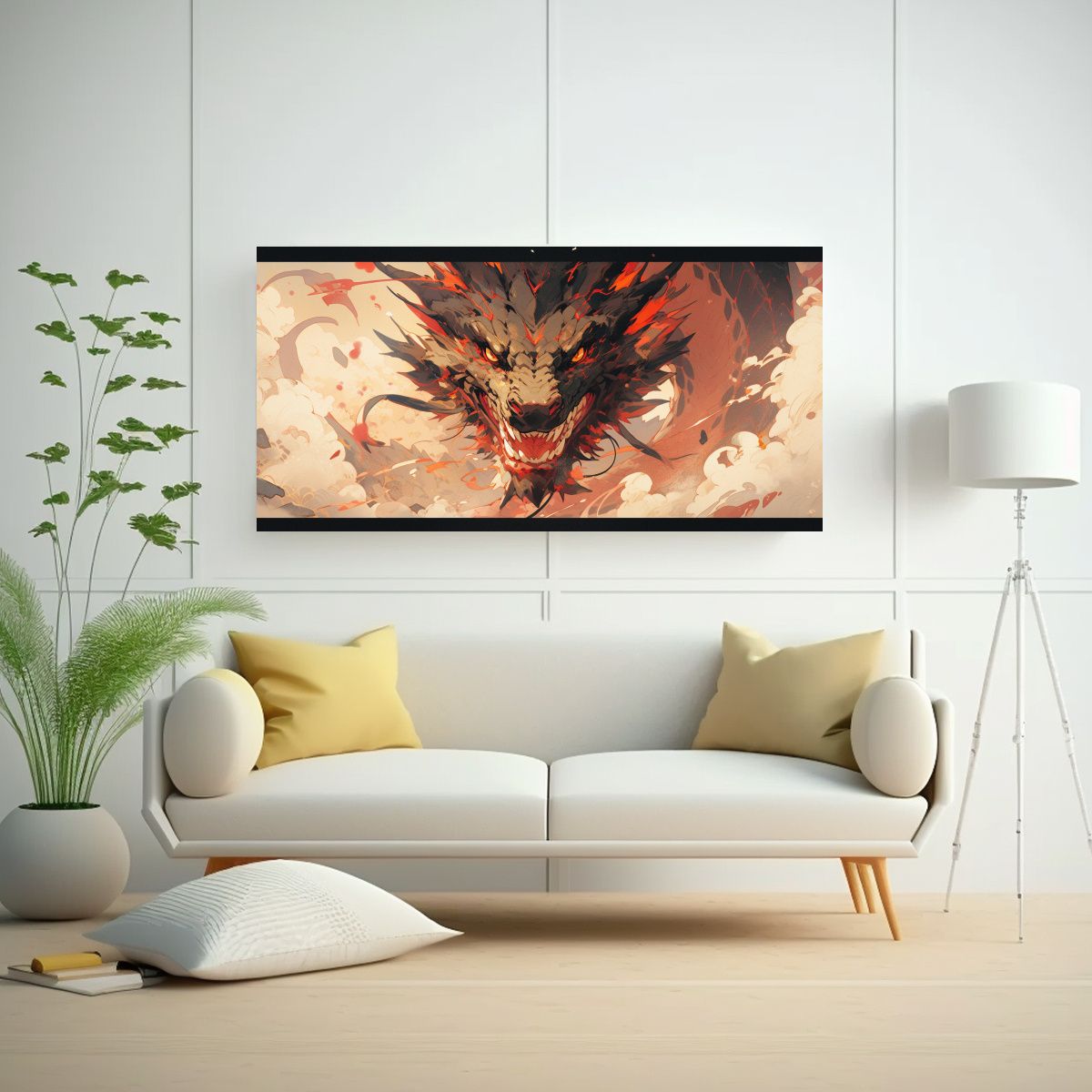 GENERICO - Cuadro Lienzo Expresión Dragón Marrón Y Rojo 60x30 Cm