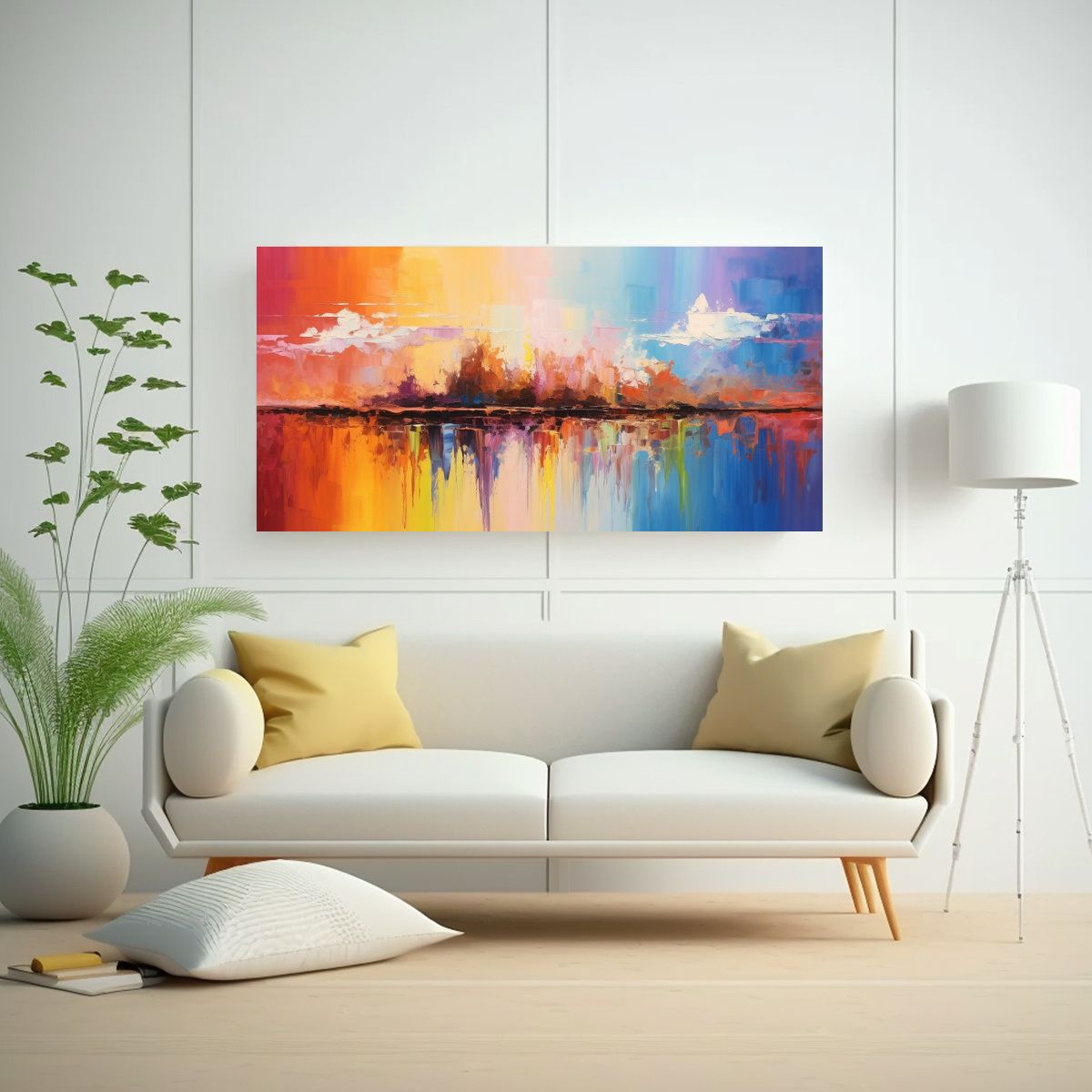 GENERICO - Paisaje Arcoíris Contemporáneo En Bastidor 80x40 Cm.