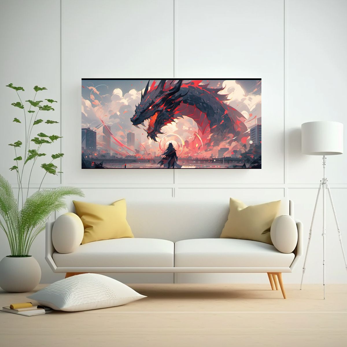 GENERICO - Pintura Decorativa Dragón En Tonos Pastel Y 80x40 Cm