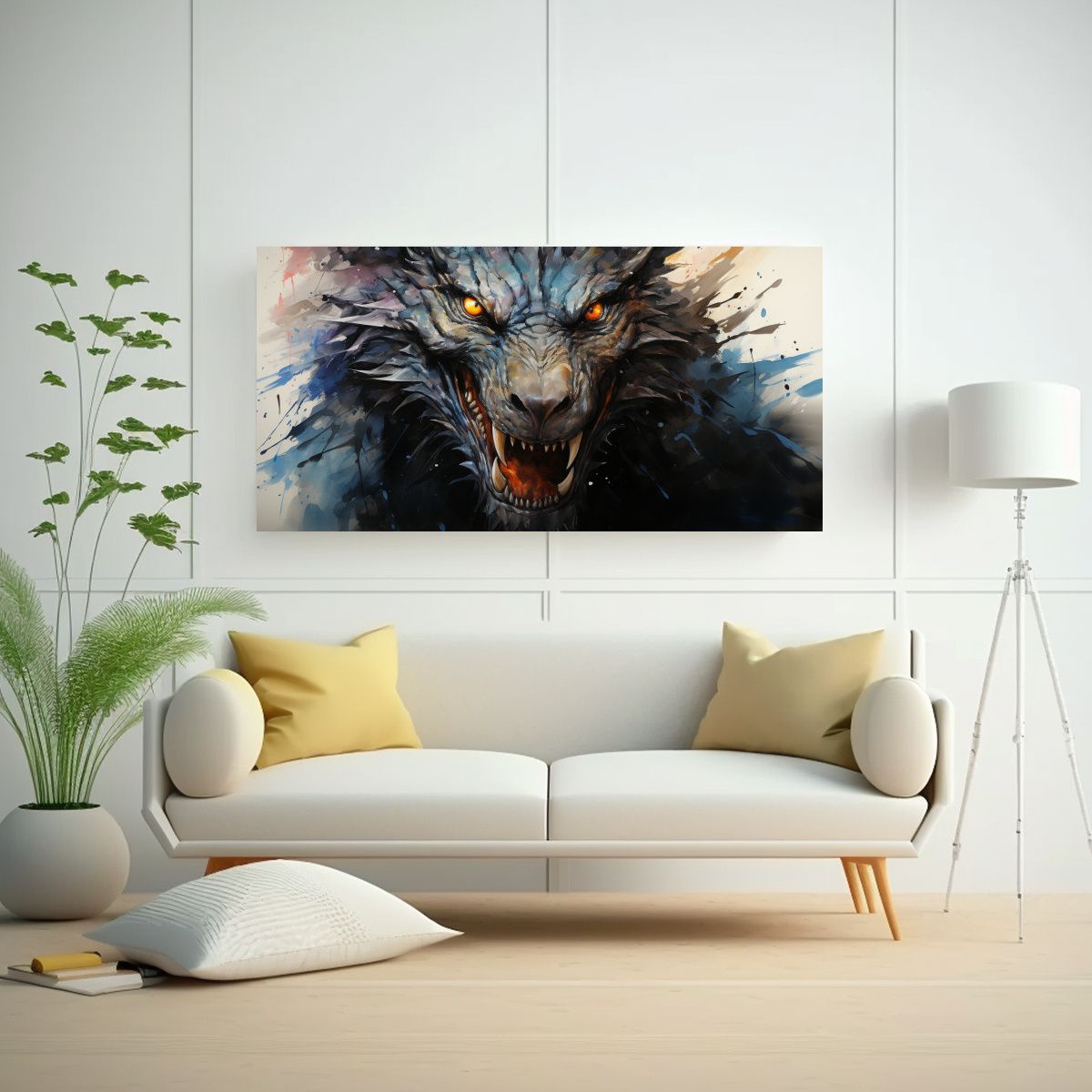 GENERICO - Pintura De Pared Dragón En Acuarelas Y Negro 80x40 Cm