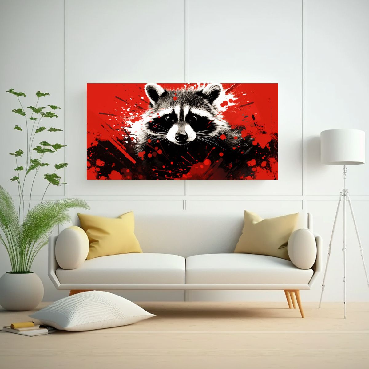GENERICO - Poder A Raccoon In Red AND Black Colors En Arte 100x50 Cm