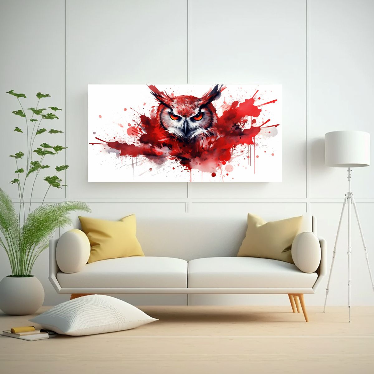 GENERICO - Cuadro Moderno Búho En Acuarelas Y Colores Rojos 100x50 Cm