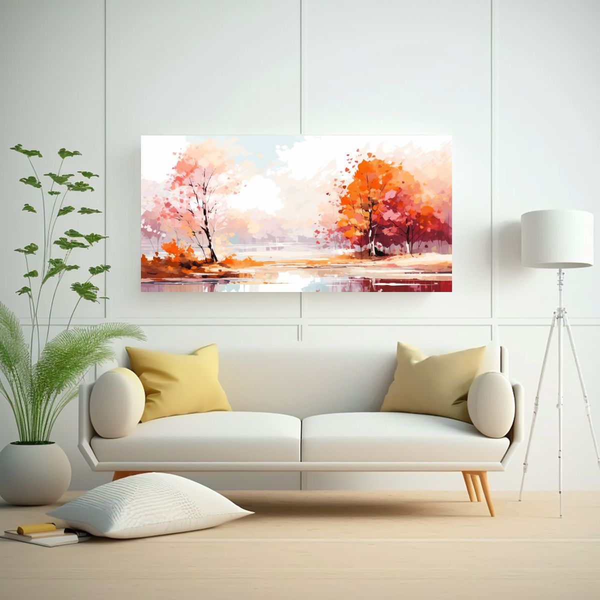 GENERICO - Mural Horizontal De Paisaje Otoñal En Blanco Neo 100x50 Cm