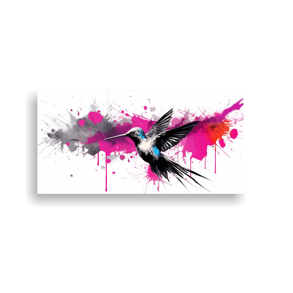 GENERICO - Pintura Decorativa Colibrí En Negro Y Rosa Neo 80x40 Cm