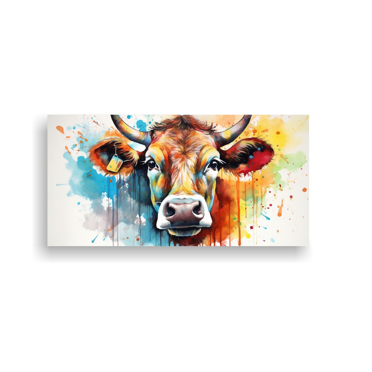 GENERICO - Pintura Acuarela Vaca Colorida Estilo Horizontal 100x50 Cm