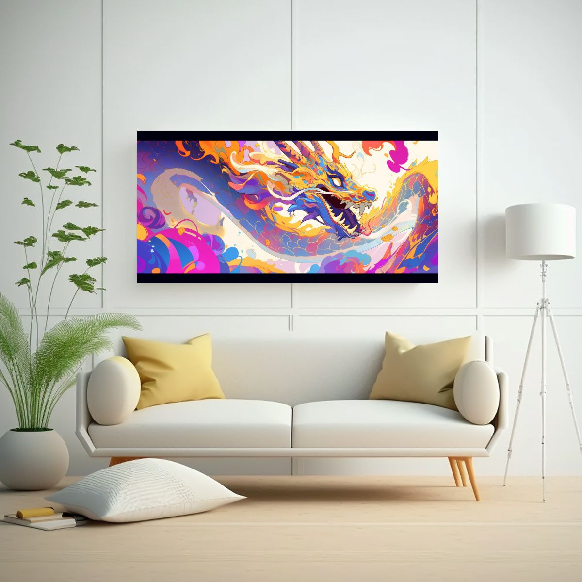 GENERICO - Cuadro Decorativo Equilibrio Dragón Arcoíris Y 100x50 Cm.