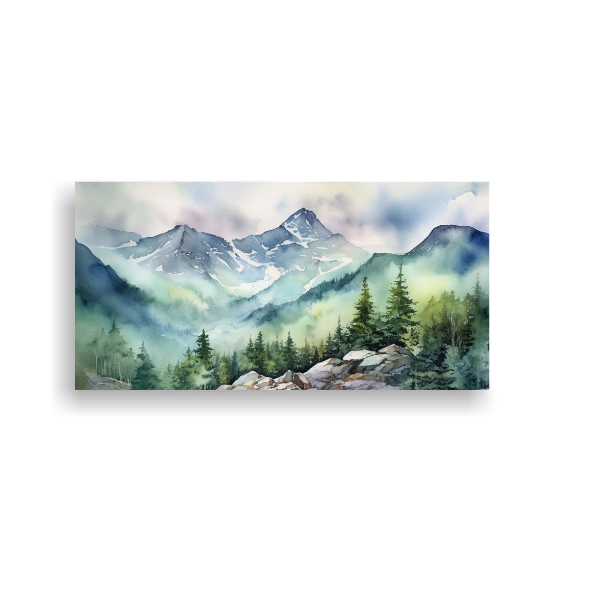 GENERICO - Cuadro De Montaña En Acuarela Paisaje Escénico 100x50 Cm