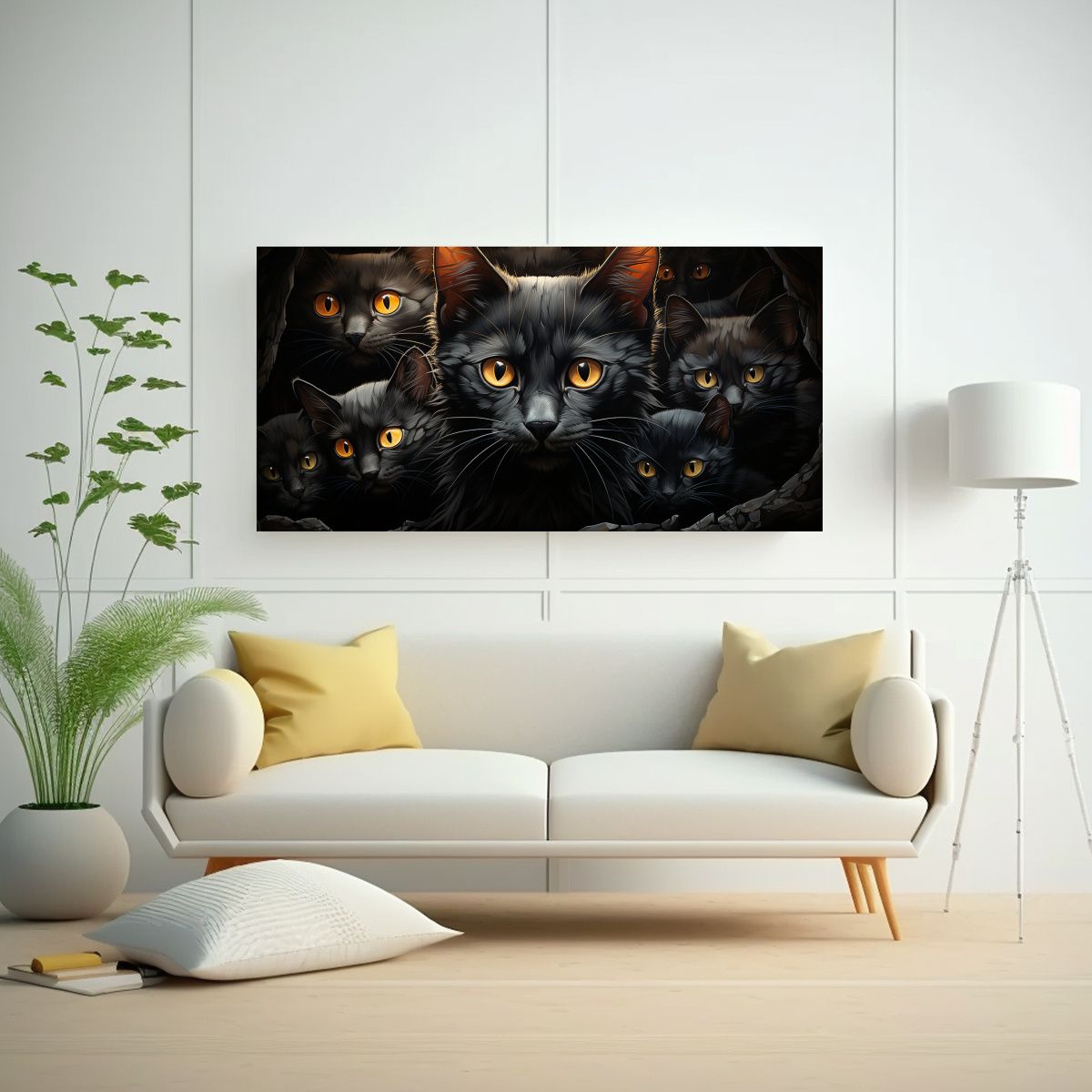 GENERICO - Pinturas Decorativas De Gatos Negros Agrupados De 80x40 Cm
