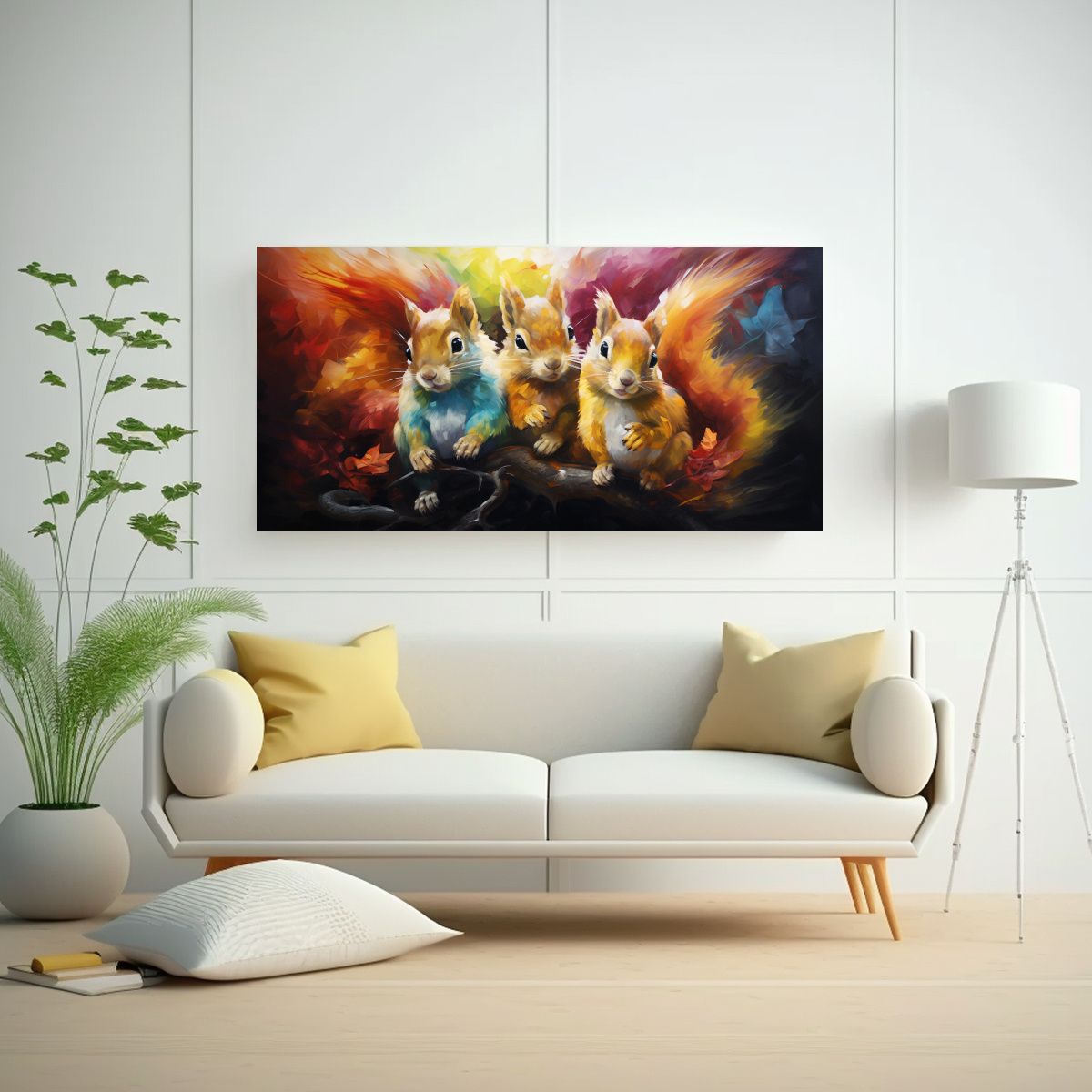 GENERICO - Pintura Al Estilo óleo Expresiva Estilo Ardillas 100x50 Cm