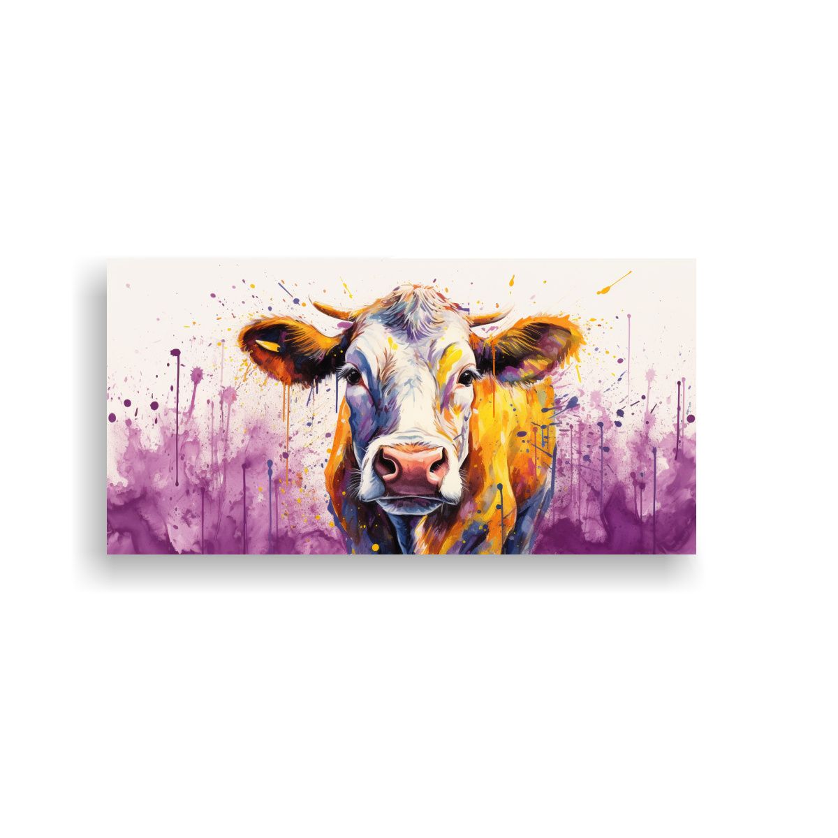 GENERICO - Cuadro De Vaca Hereford En Colores Púrpura Y Oro 60x30 Cm